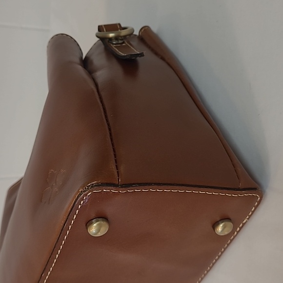 Patricia Nash Empoli Satchel with Crossbody Strap/ Brown Leather/ Metal Handles - Picture 7 of 16